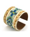 Multi White Base Seed Bead Chatai Bunai Leather Cuff Multi White Base Seed Bead Chatai Bunai Leather Cuff